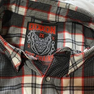 DIXXON Men's Checkered Shirt - Black, White, and Red Pearl Snaps 2XL